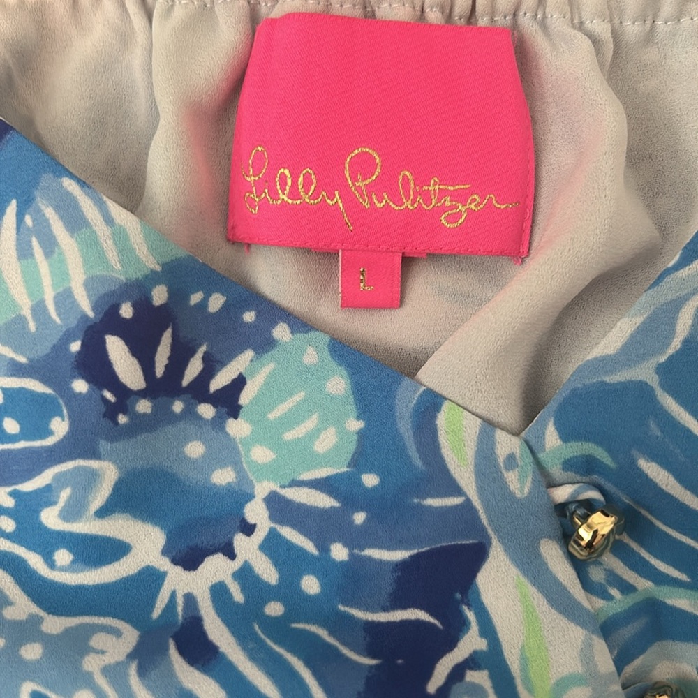 Lilly Pulitzer dress in blues, pink and green. Size L. - Picture 3 of 5